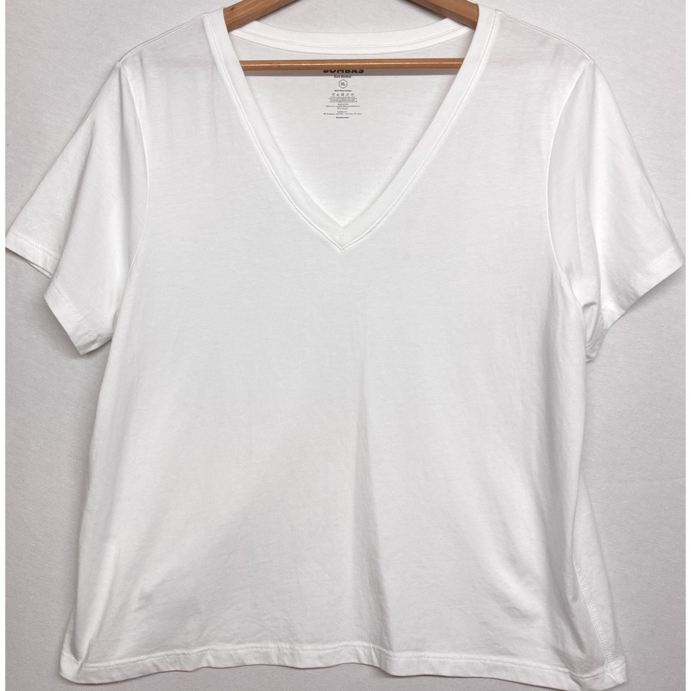 Bombas Bee Better White V-Neck T-Shirt 100% Pima Cotton Womens XL Short Sleeve